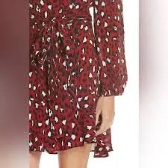 A.L.C. Red & Black Leopard Print Silk Mini Wrap Dress Size 4 - Picture 3 of 14